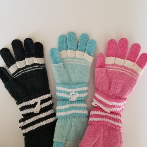 Set of 3 New Multicolor Double Layered 2 in 1 Wool Blend Cozy Warm Gloves - Picture 3 of 10